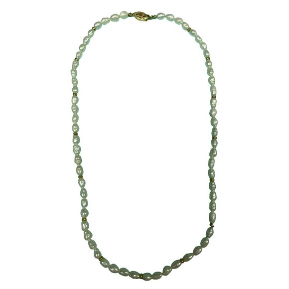 Vintage 14k Yellow Gold Clasp & Gold Spacer Beads Freshwater White Rice Pearl Ne - Picture 1 of 6
